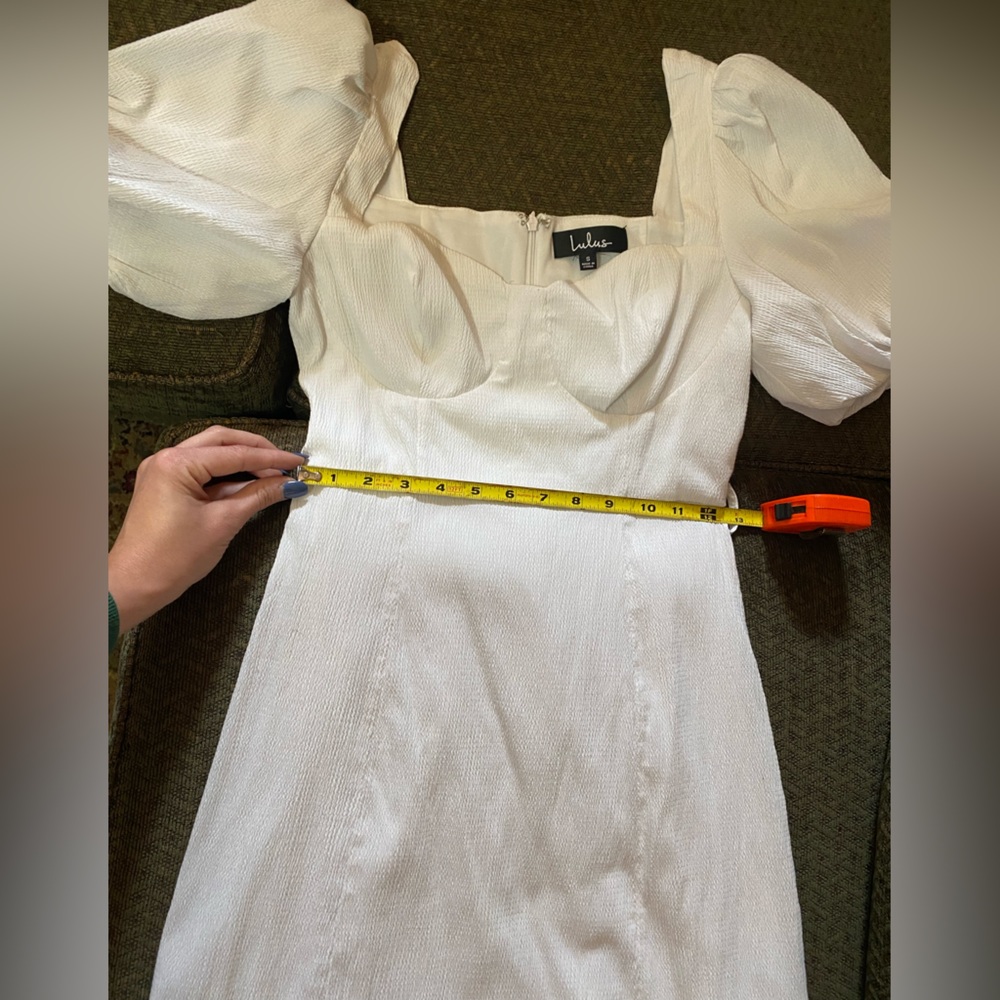 Lulu’s White Puff Sleeve Belted Mini Dress (Sz Small) - Picture 9 of 15